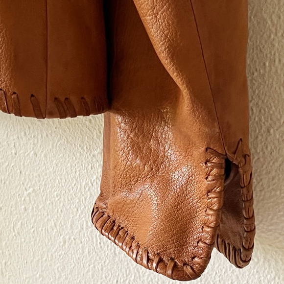 Ellen Tracy Vtg Camel Soft Leather Whipstitch Retro Bohemian Jacket Size 14 - Picture 5 of 13